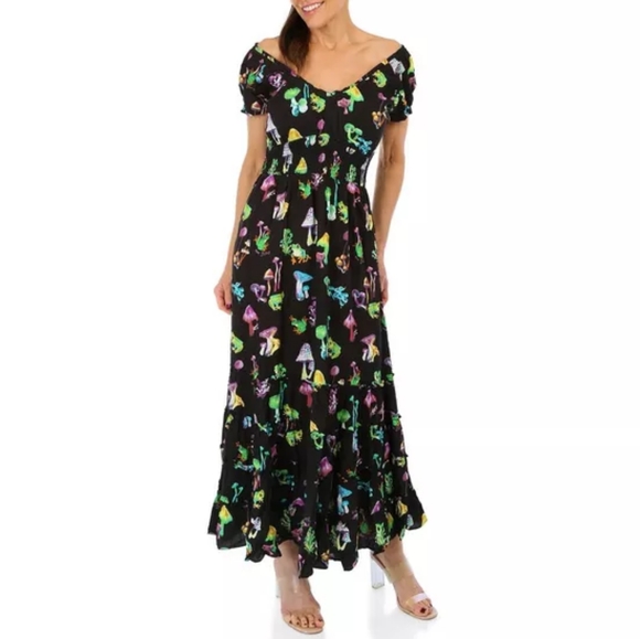 Betsey Johnson XXL Women's Mushroom Frog Print Easter Maxi Dress - Picture 1 of 2